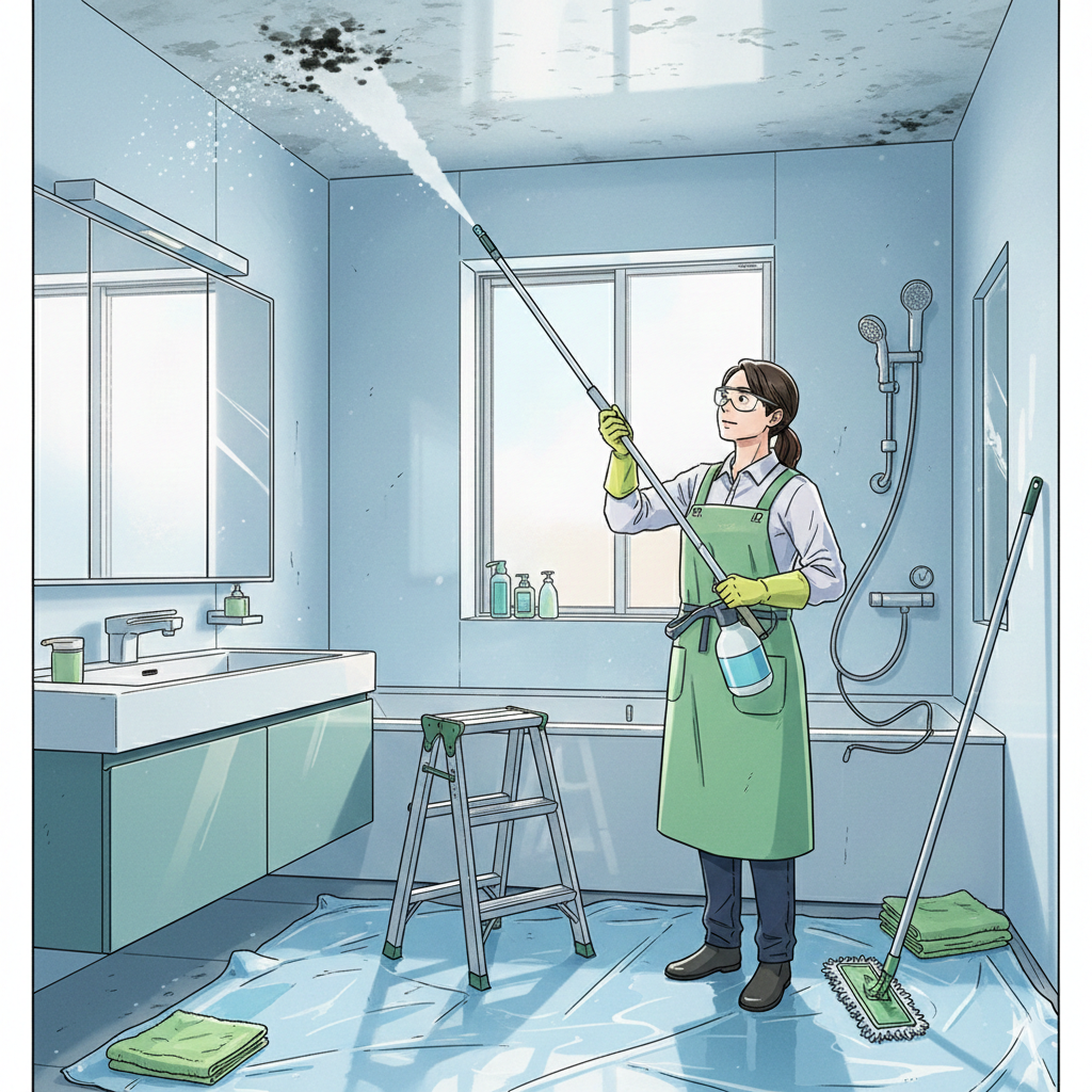 黒カビでお風呂の天井に届かないときの安全な掃除術